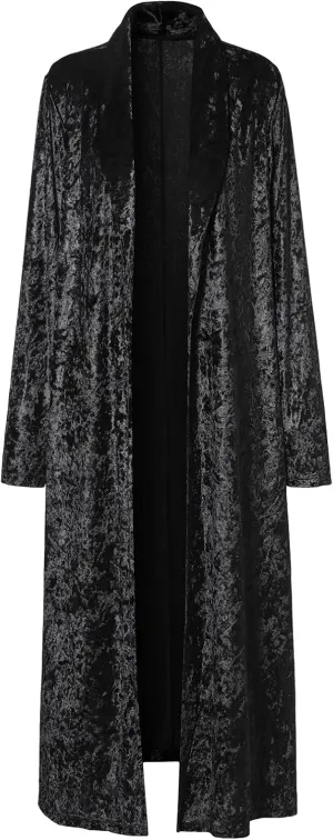 Women's Velvet Lapel Collar Open Front Long Cardigan Trench Coat