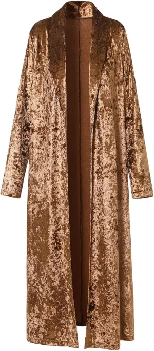 Women's Velvet Lapel Collar Open Front Long Cardigan Trench Coat