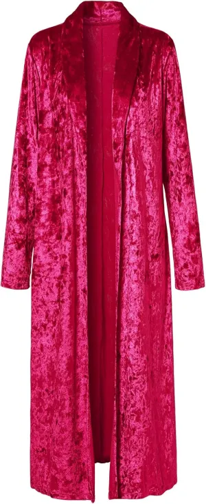 Women's Velvet Lapel Collar Open Front Long Cardigan Trench Coat