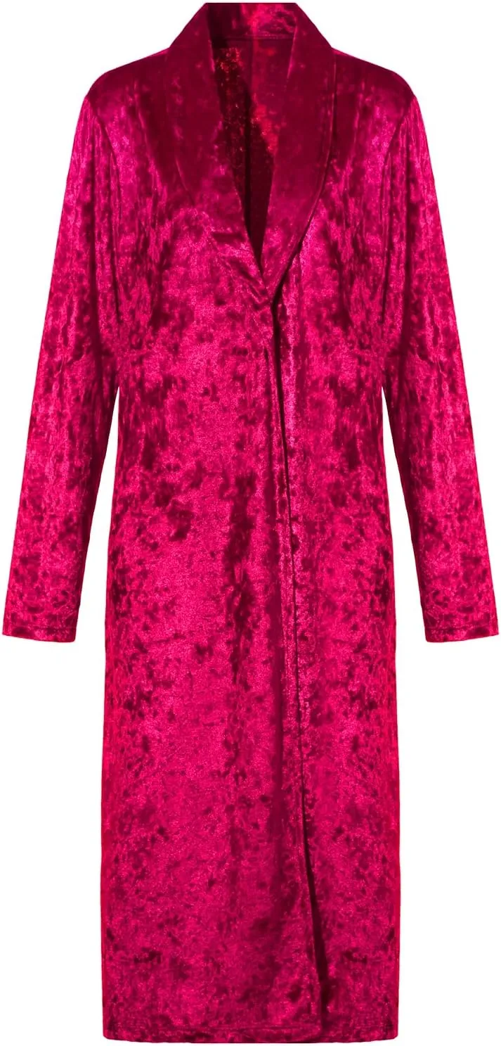 Women's Velvet Lapel Collar Open Front Long Cardigan Trench Coat