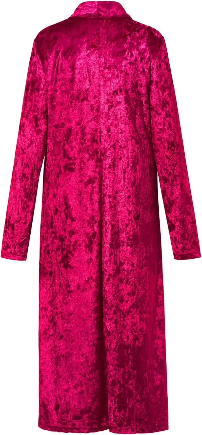 Women's Velvet Lapel Collar Open Front Long Cardigan Trench Coat
