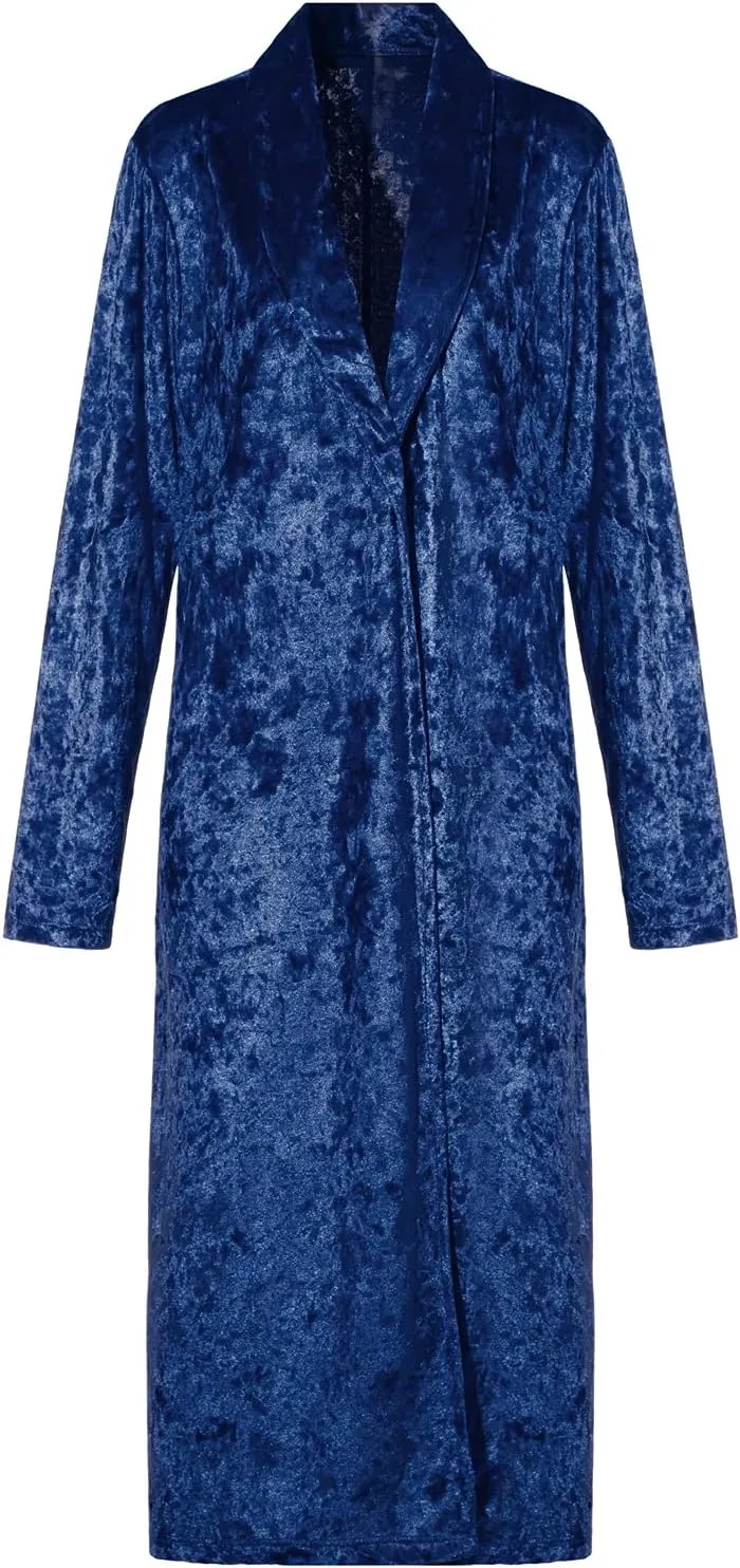 Women's Velvet Lapel Collar Open Front Long Cardigan Trench Coat