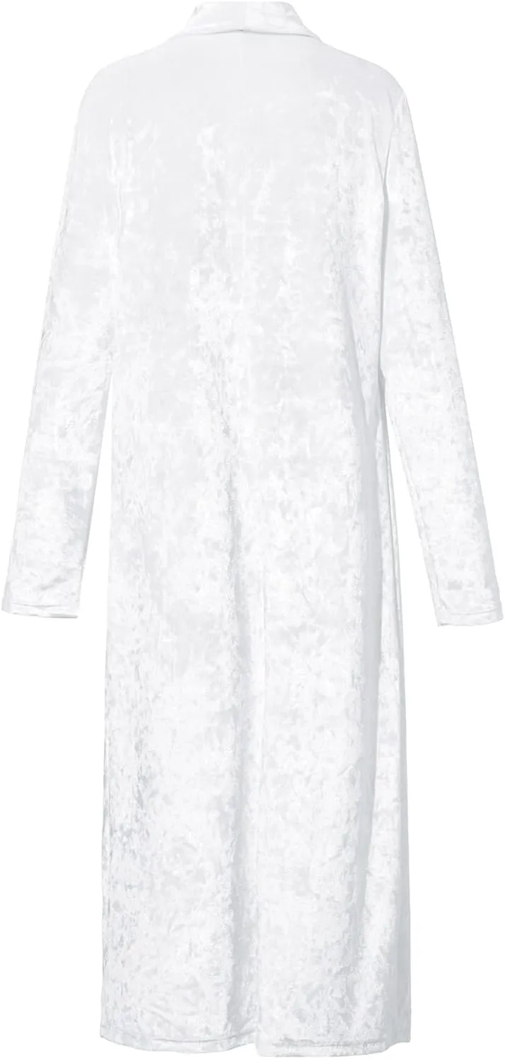 Women's Velvet Lapel Collar Open Front Long Cardigan Trench Coat