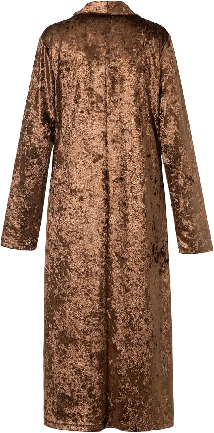 Women's Velvet Lapel Collar Open Front Long Cardigan Trench Coat