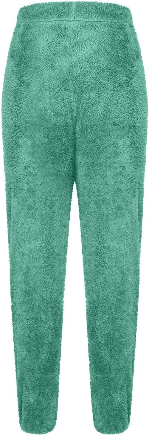 Women's Winter Warm Fleece Joggers Pants Elastic Waist Comfy Warm Lounge Sweatpants Sherpa Lined Fluffy Pajama Pants