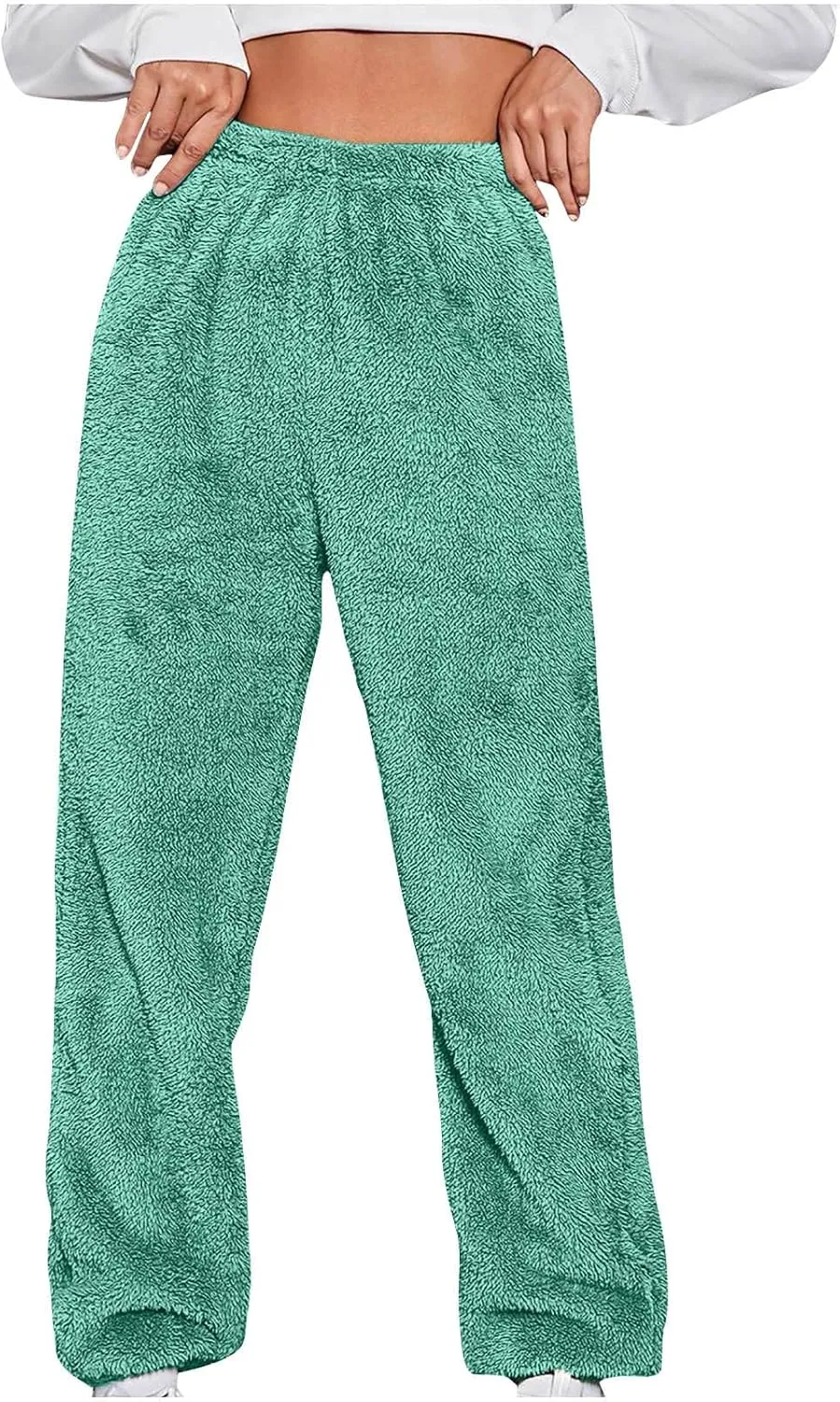 Women's Winter Warm Fleece Joggers Pants Elastic Waist Comfy Warm Lounge Sweatpants Sherpa Lined Fluffy Pajama Pants