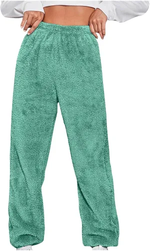 Women's Winter Warm Fleece Joggers Pants Elastic Waist Comfy Warm Lounge Sweatpants Sherpa Lined Fluffy Pajama Pants