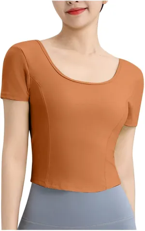 Women's Workout Crop Tops Sun Shirts Short Sleeve Athletic Sun Protection Quick Dry Lightweight Slim Fit Yoga Tshirt