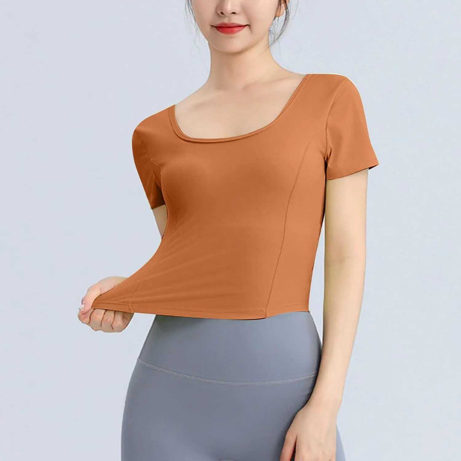 Women's Workout Crop Tops Sun Shirts Short Sleeve Athletic Sun Protection Quick Dry Lightweight Slim Fit Yoga Tshirt
