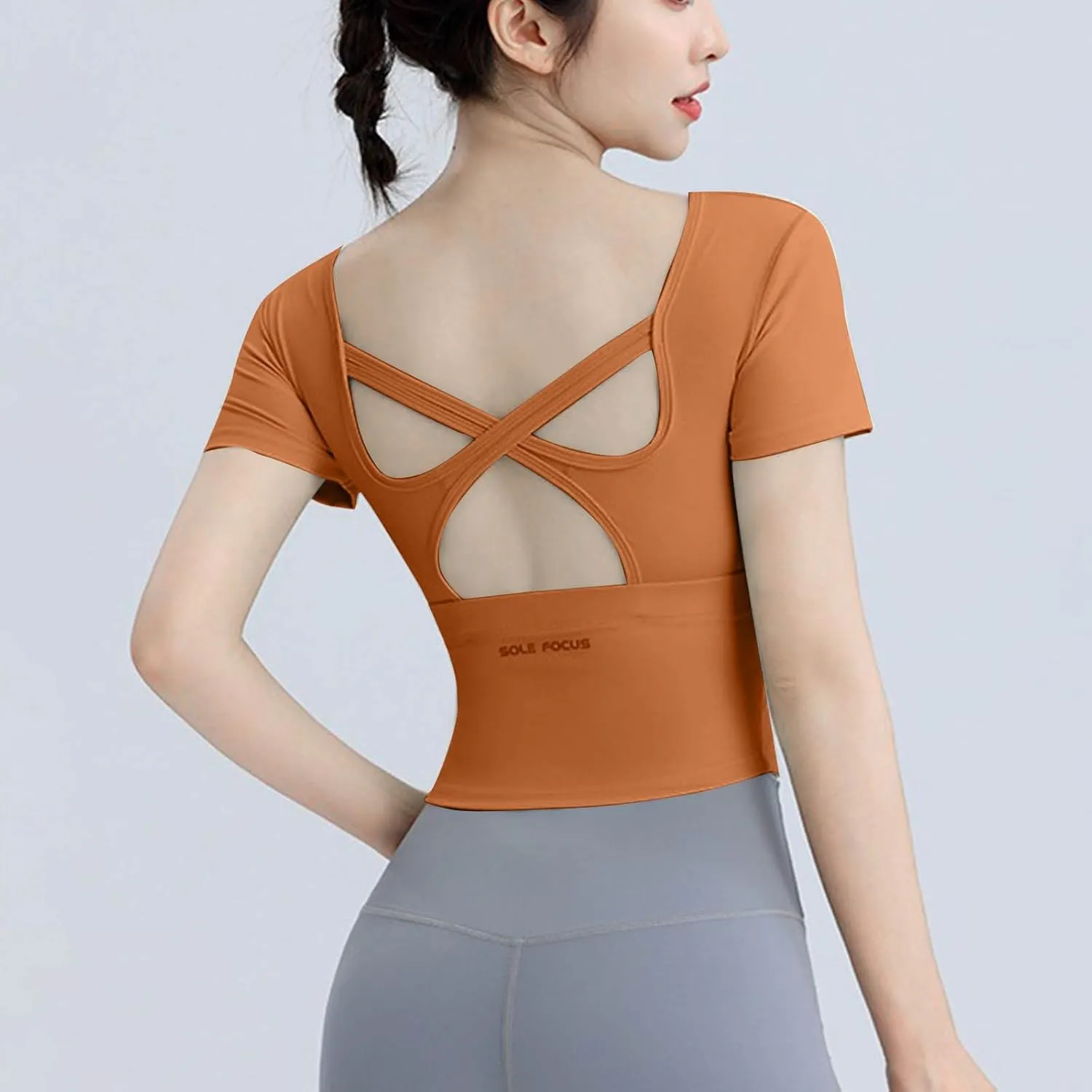 Women's Workout Crop Tops Sun Shirts Short Sleeve Athletic Sun Protection Quick Dry Lightweight Slim Fit Yoga Tshirt