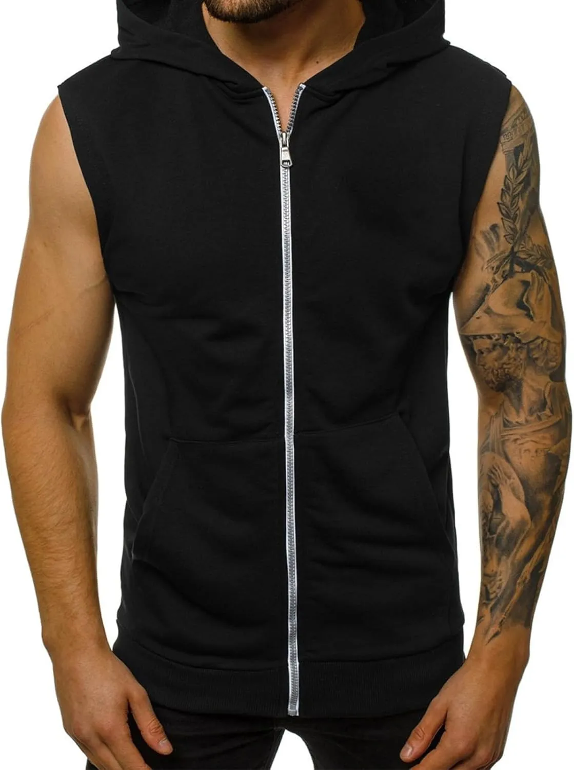 Workout Sleeveless Hoodies for Men Full-Zip Tank Tops Summer Shirts Muscle Fitted Athletic Tank Tops Summer Outfits