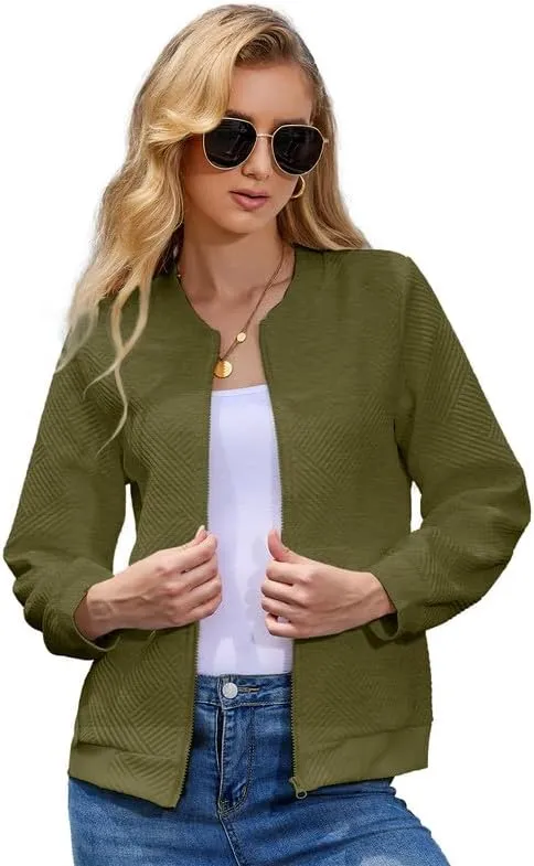 WROLEM Women Zip Up Sweatshirts with Pockets Long Sleeve Jackets Casual Loose Stand Collar Lightweight Short Outwear