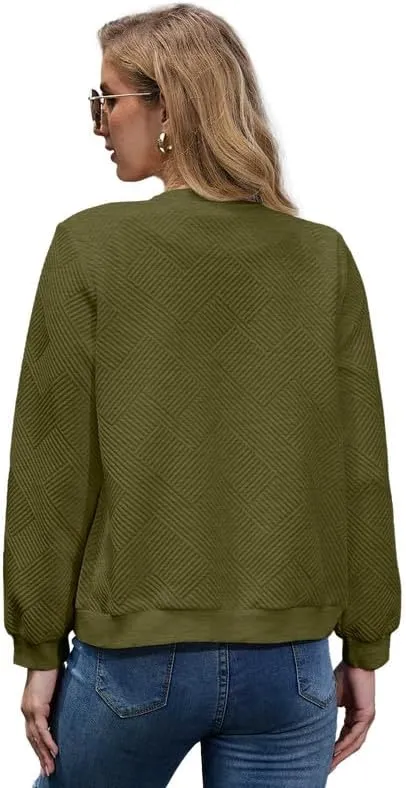 WROLEM Women Zip Up Sweatshirts with Pockets Long Sleeve Jackets Casual Loose Stand Collar Lightweight Short Outwear