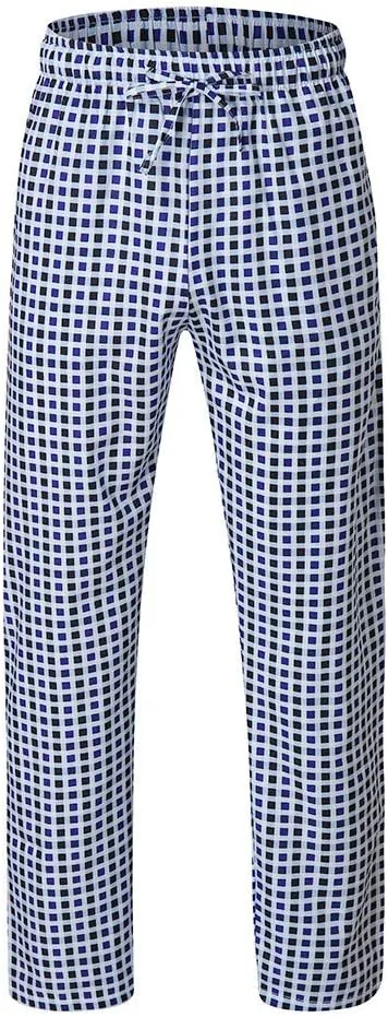 WUAI-Men Casual Plaid Comfy Pants Elastic Waist Loose Cotton Pajama Sleep Lounge Pants
