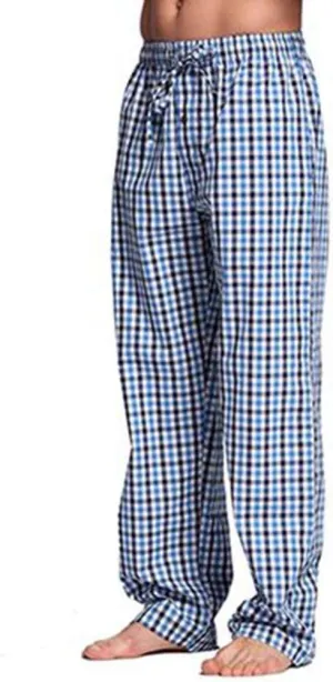 WUAI-Men Casual Plaid Comfy Pants Elastic Waist Loose Cotton Pajama Sleep Lounge Pants