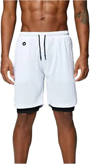 XUETON Athletic Workout Shorts for Men, 2-in-1 Stealth Quick Dry Mesh Gym Training Running Shorts with Pockets White