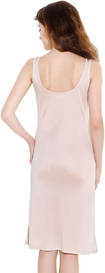 Zylioo Women's Skirts Mulberry Silk V-Neck Full Slips Dresses with Split Hem Slim Fit Tank Top Under Dress Nightwear