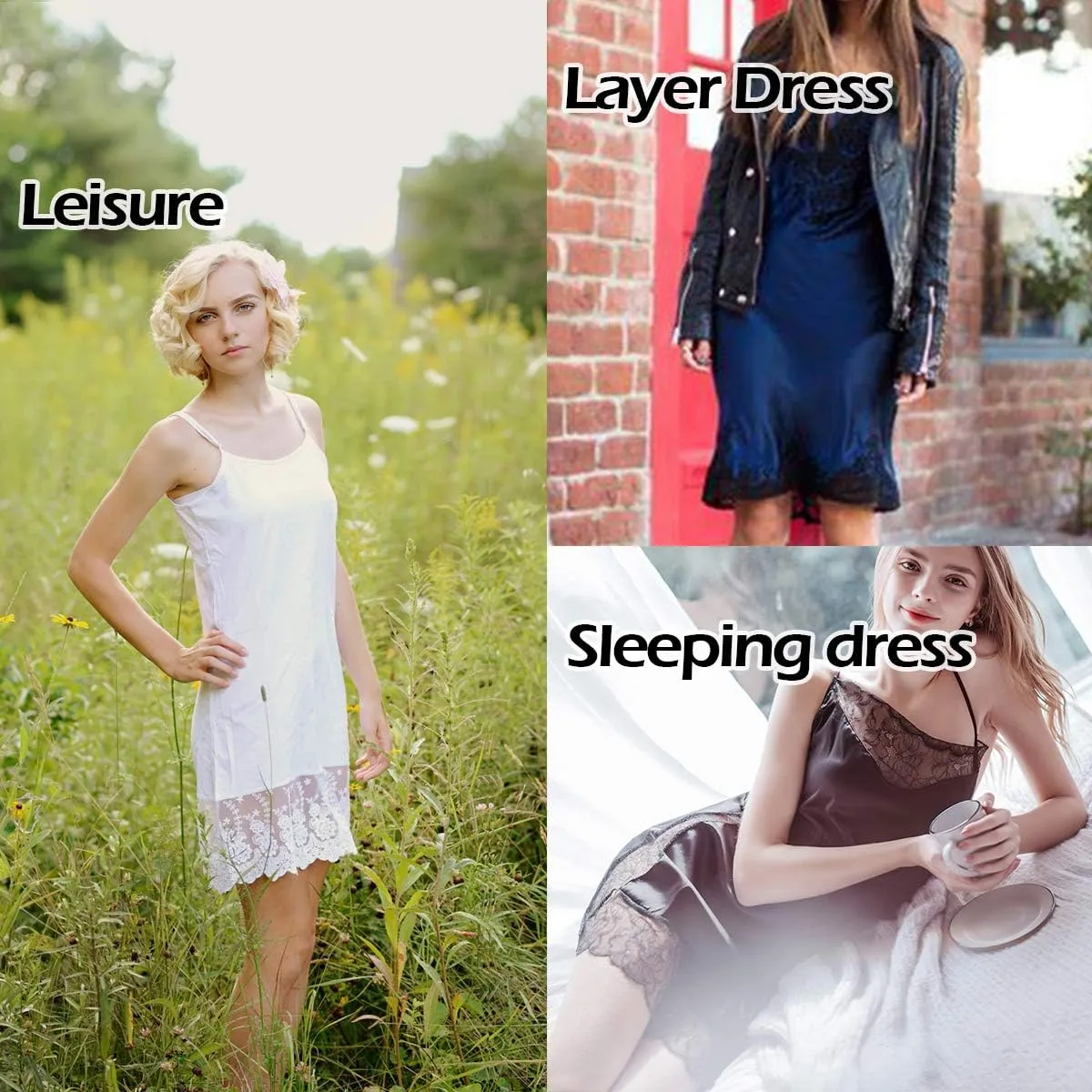 Zylioo Women's Skirts Mulberry Silk V-Neck Full Slips Dresses with Split Hem Slim Fit Tank Top Under Dress Nightwear