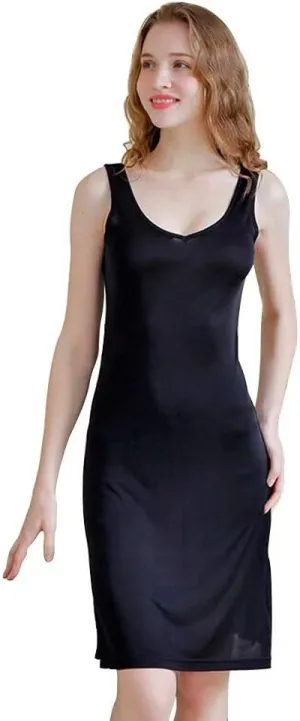 Zylioo Women's Skirts Mulberry Silk V-Neck Full Slips Dresses with Split Hem Slim Fit Tank Top Under Dress Nightwear